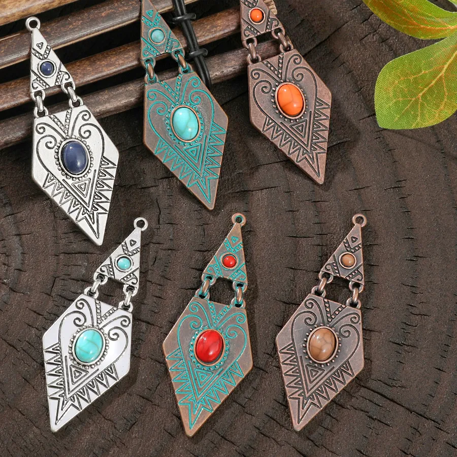 Authentic Vintage Ethnic Stone Setting Pendants for Women Earrings Necklaces Pendants Charms Jewelry Making DIY Jewelry Accessories
