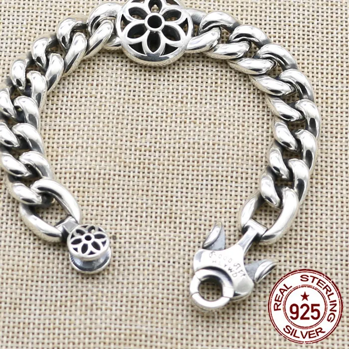 Authentic S925 sterling silver bracelet Cherry Blossom Smooth Trendy Punk Style Personalized Creative Jewelry