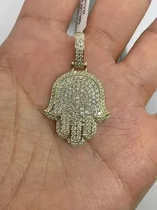 Authentic 3Ct Lab Created Diamond Round Men's Hamsa Hand Pendant 14K Yellow Gold Plated