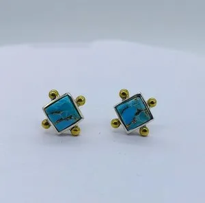 Authentic Celestial Sky-Stone Talismans: Sterling Silver and Gold-Gilded Turquoise Studs