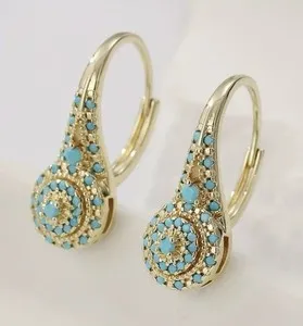 Authentic KC Gold Plated Synthetic Turquoise Earrings # 0056 Box Included.