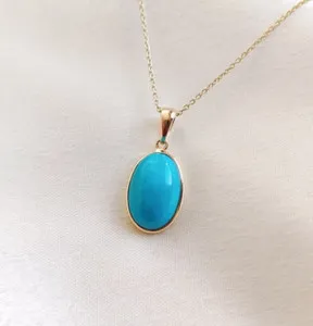 Authentic Gold Plated Sleeping Beauty Turquoise Pendant, Turquoise Sterling Silver Pendant