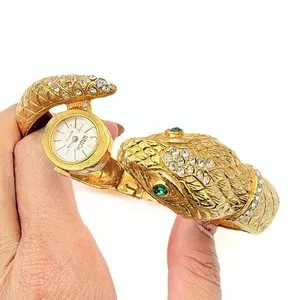 Authentic Unic Snake Secret Watch Gold Plated Figural Serpent Bangle Rhinestone Bracelet