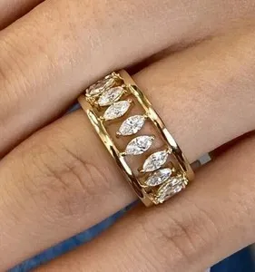 Authentic Eternal Bond of Love: Marquise Cut Simulated Diamond Engagement Ring in 14k Golden Radiance