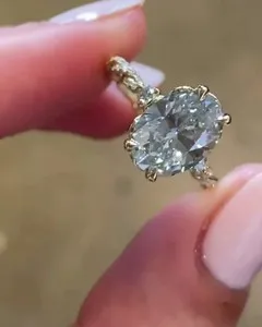 Authentic 2.5Ct Oval Cut Lab-Created Diamond Women Engagement Ring 14K Yellow Gold Plated