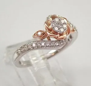 Authentic The Eternal Blossom: 14K Two-Tone Gold Plated Simulated Diamond Rose Engagement Ring