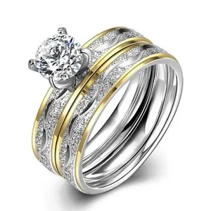 Authentic Bridal Engagement Set Ring Gold Plated Rhinestone Women B442