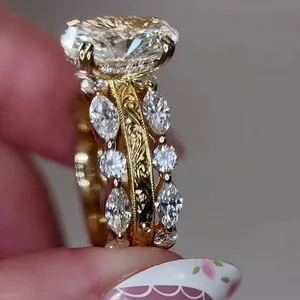 Authentic 5.30CTW Oval Cut Moissanite Enhance Set Engagement Ring 14K Yellow Gold Plated