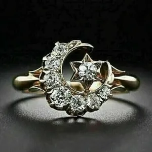 Authentic Celestial Alignment: The Moon and Star Radiant Engagement Ring