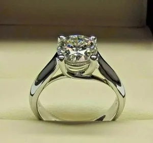 Authentic 3Ct Round Moissanite Solitaire 14k White Gold Plated Engagement Ring