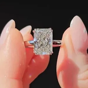 Authentic 14K White Gold Plated 3.50 CTW Radiant Cut Moissanite Solitaire Engagement Ring
