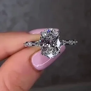 Authentic 2.40 Ctw Oval Cut Moissanite Hidden Halo Engagement Ring 14K White Gold Plated