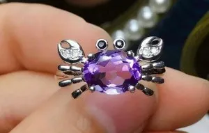Authentic 2Ct Oval Cut Simulated Amethyst Crab Shape Engagement Ring 14K White Gold Plated