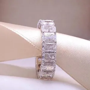 Authentic 6Ct Radiant Cut Moissanite Eternity Engagement Band Ring 14K White Gold Plated