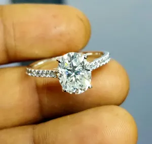 Authentic 1.20Ct Oval Lab Created Diamond Solitaire Engagement Ring 14KWhite Gold Plated