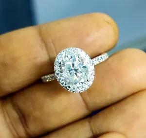 Authentic 1.20Ct Oval Cut Lab Created Diamond Halo Engagement Ring 14K White Gold Plated