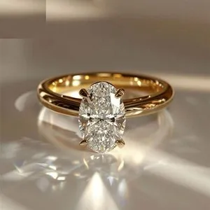 Authentic Solitaire Diamond Engagement Wedding Ring 1CT Oval Cut Silver Over Gold Plated