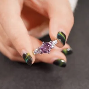 Authentic Women White Gold Plated Purple CZ Sparkling Band Ring Wedding Engagement
