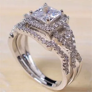Authentic CZ White Gold Plated Engagement Ring Set Size 6