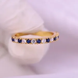 Authentic 2 Ct Round Simulated Sapphire Eternity Engagement Ring In 14k Yellow Gold Plated