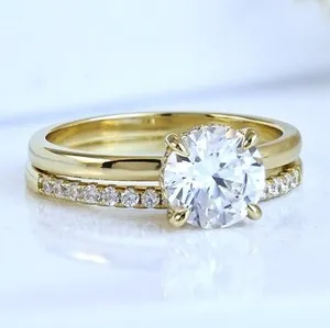 Authentic 1.25CT Round Hid Halo Gold Plated Sterling Silver CZ Engagement Ring Set S13940