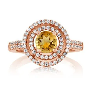 Authentic 18K Rose Gold Plated Silver Citrine Engagement Ring For Women | 1.76 Cttw |