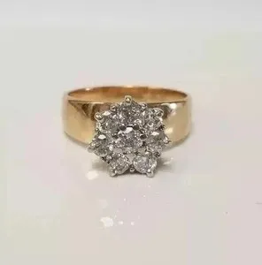 Authentic 2.00ct Lab Created Diamond Cluster Engagement Ring 14K Yellow Gold Plated
