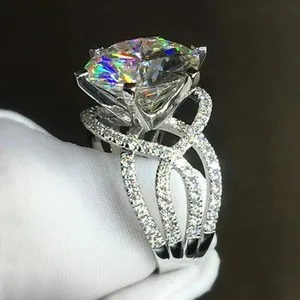 Authentic 14K White Gold Plated 5.Ct Round Cut Lab Created Diamond Engagement Ladies Ring