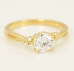 Authentic Engagement Ring 2Ct Round Cut Lab Created Diamond in 14K Yellow Gold Plated