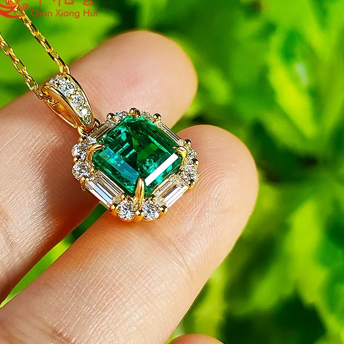 Authentic 8*8mm asscher lab green emerald pendant S925 silver 18K yellow plated white moissanite wedding Engagement Party Gifts jewelry
