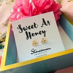 Authentic Honeycomb Stud Earrings - Sweet As Honey -Gold Plated Boxed