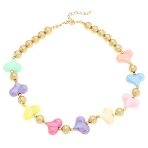Authentic Chunky Heart Beaded Choker Necklace Gold Plated Sweet Colorful Pink Puffy Lov...