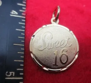 Authentic 14KT GOLD PLATED SWEET 16 DIAMOND CUT CHARM PENDANT-1523