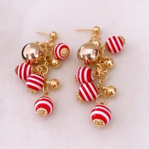 Authentic Sweet Resin Round Beads Cluster Grape Design Hangling Gold-plated Stud Earrings