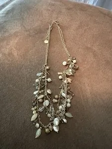 Authentic SWEET 16/3” TALBOTS BEIGE GOLD PLATED 3 Strand Charm NECKLACE -COSTUME JEWELRY