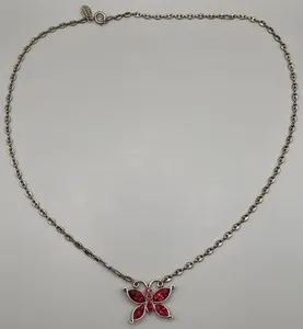 Authentic Sweet Romance USA Women’s Pendant Necklace Gold Plated Red Crystals Butterfly