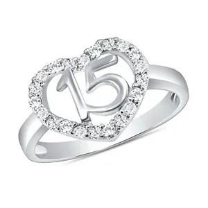 Authentic 925 Sterling Silver Sweet 15 Quinceanera Heart Cz Ring White Gold Plated