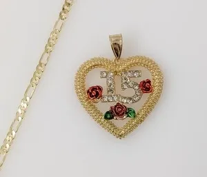 Authentic Quinceanera Mis 15 Años Quince 3mm Chain Gold Plated Necklace My Sweet 15