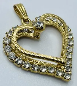 Authentic Vintage Heart Pendant Rhinestone Gold Plated Love Valentine’s Day Sweet 80s