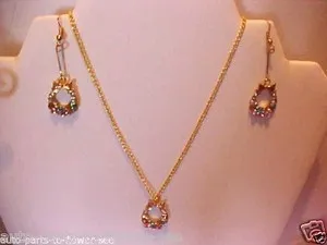 Authentic #Z-63 SWEET CHARMING DESIGN 9K GOLD PLATED MULTI-COLOR RHINESTONE NECKLACE & EAR