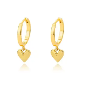 Authentic Heart Charm Hoop Earrings Gold Plated Dangle Huggie Sweet Jewelry