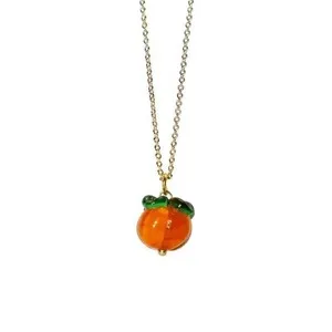 Authentic Fall Persimmon Fruit Glass Necklace Earrings for Women Gold Plated Funny Sweet A