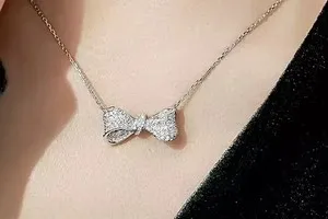 Authentic 1.60Ct Round Cut Real Moissanite Sweet Bow Charm Pendant 14K White Gold Plated