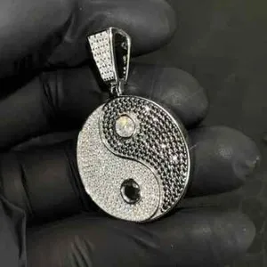 Authentic 3 Ct Round Cut Real Moissanite Yin Yang Pendant 14K White Gold Plated Silver