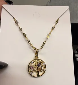 Authentic 14k Gold Plated Tree of Life Round Charm Pendant 16-18 inch