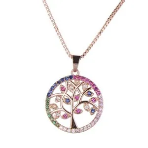 Authentic ZARD 12k Rose-Gold Plated Family Tree Pendant CZ Pave Tree of Life Necklace