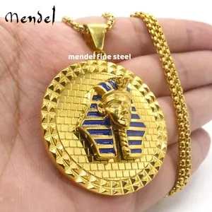 Authentic MENDEL Mens Egyptian Gold Plated Tone Pharaoh King Tut Hip Hop Pendant Necklace