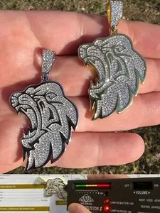 Authentic MOISSANITE Real 925 Silver / Gold Plated Iced Lion King Leo Hip Hop Necklace