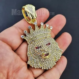 Authentic Gold Plated KING LION & 16" ~ 24" Iced Cuban Cubic Zirconia Chain Necklace