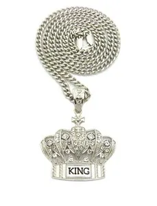 Authentic Gold Plated KING Crown Pendant 6mm 24", 36" Cuban Chain Hip Hop Necklace US SELL